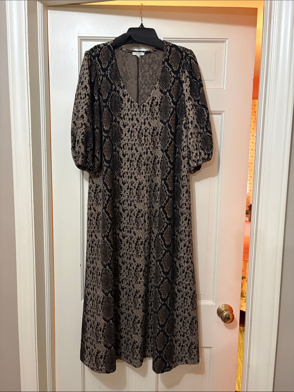 Tyler Boe Brown and Black Snake-Print V-Neck Midi Dress